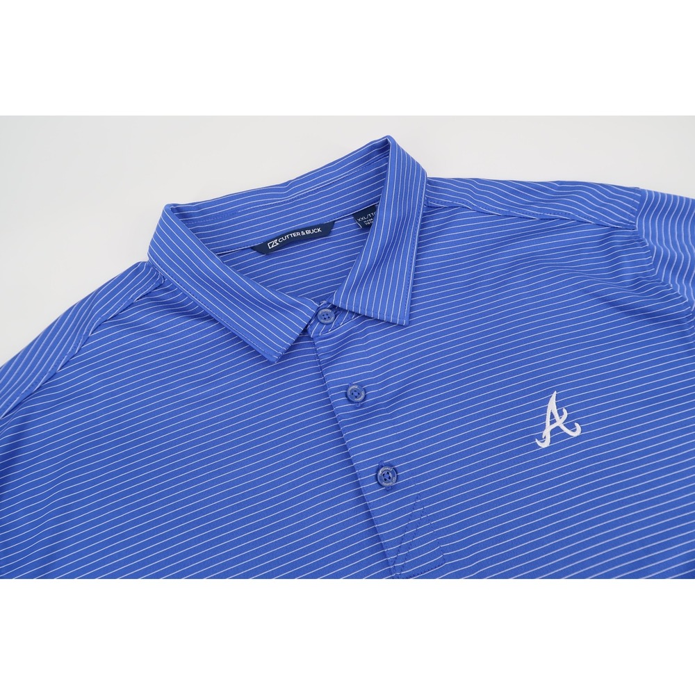 Atlanta Braves Cutter & Buck Polo Shirt Mens XXL Blue Striped MLB Performance